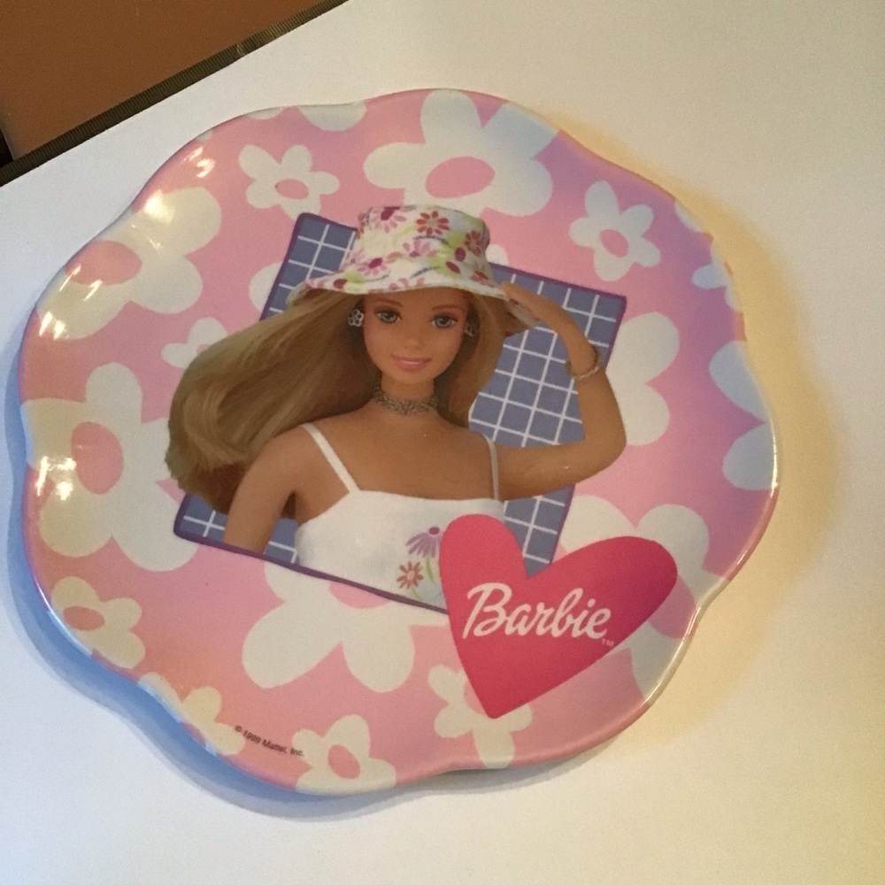 Vintage Barbie With Hat Kids Plate Melamine 1999 Pink Petal …